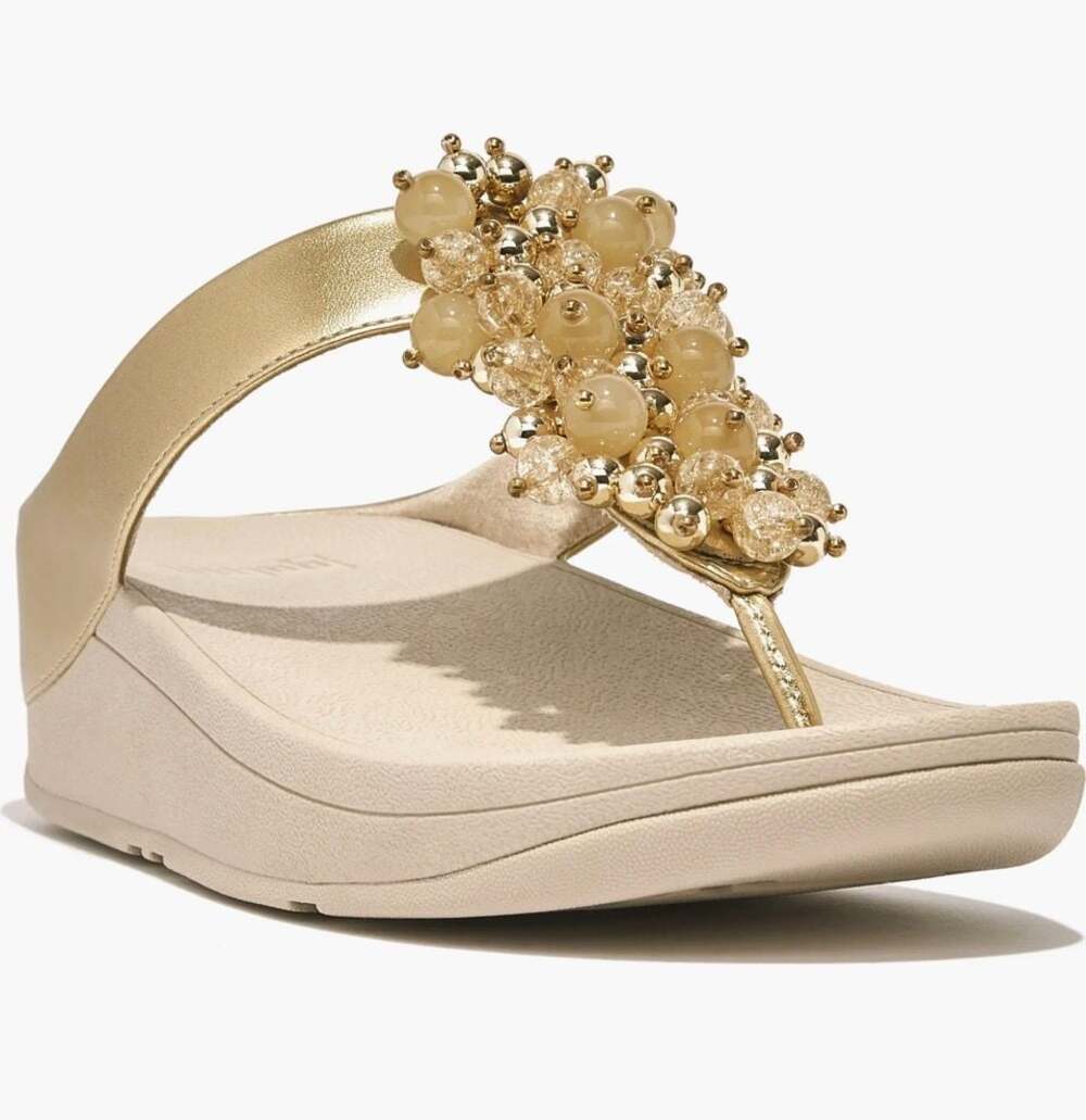 FitFlop Fino Bauble-Bead Toe-Post Sandals in Platino